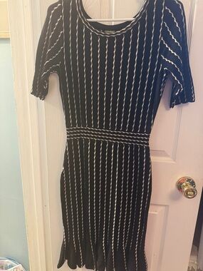 Taylor Black Dress with White Vertical Stripes